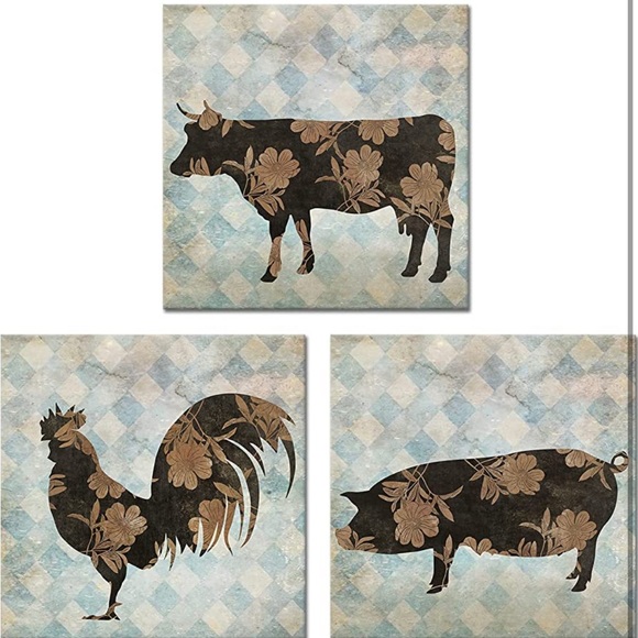 RyounoArt Art Nwt Ryounoart 3 Piece Farm Animal Canvas Poshmark